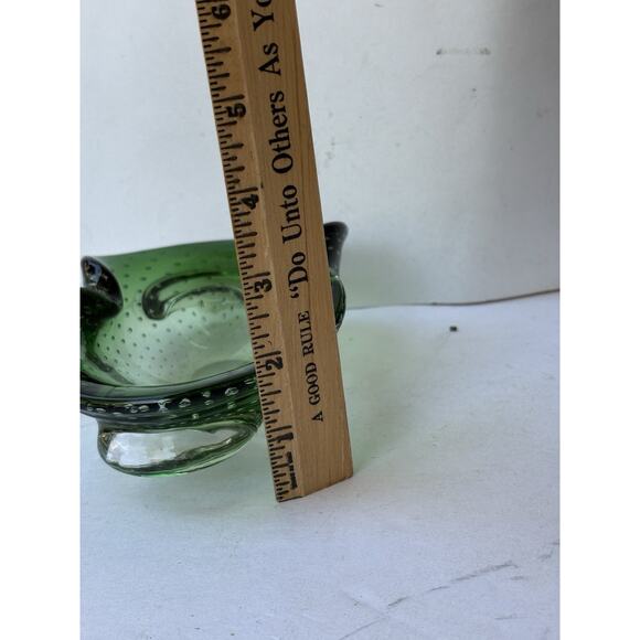 Murano Bullicante Art Glass Emerald Green Bubbles Mid Century Bowl Ashtray - Picture 3 of 8